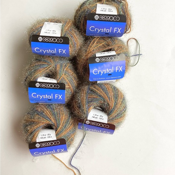 Hand Crafted Other - Berroco Crystal FX Multicolor Nylon Yarn Blue Brown Tan Silver Eyelash Accents R